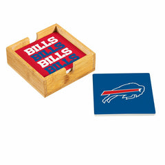 Buffalo Bills Ceramic Coasters Set, 4pcs with Wood Caddy, NFL