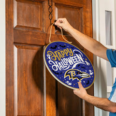 Baltimore Ravens Halloween Round Door Décor with Hanging Rope, 18x18, NFL, Home