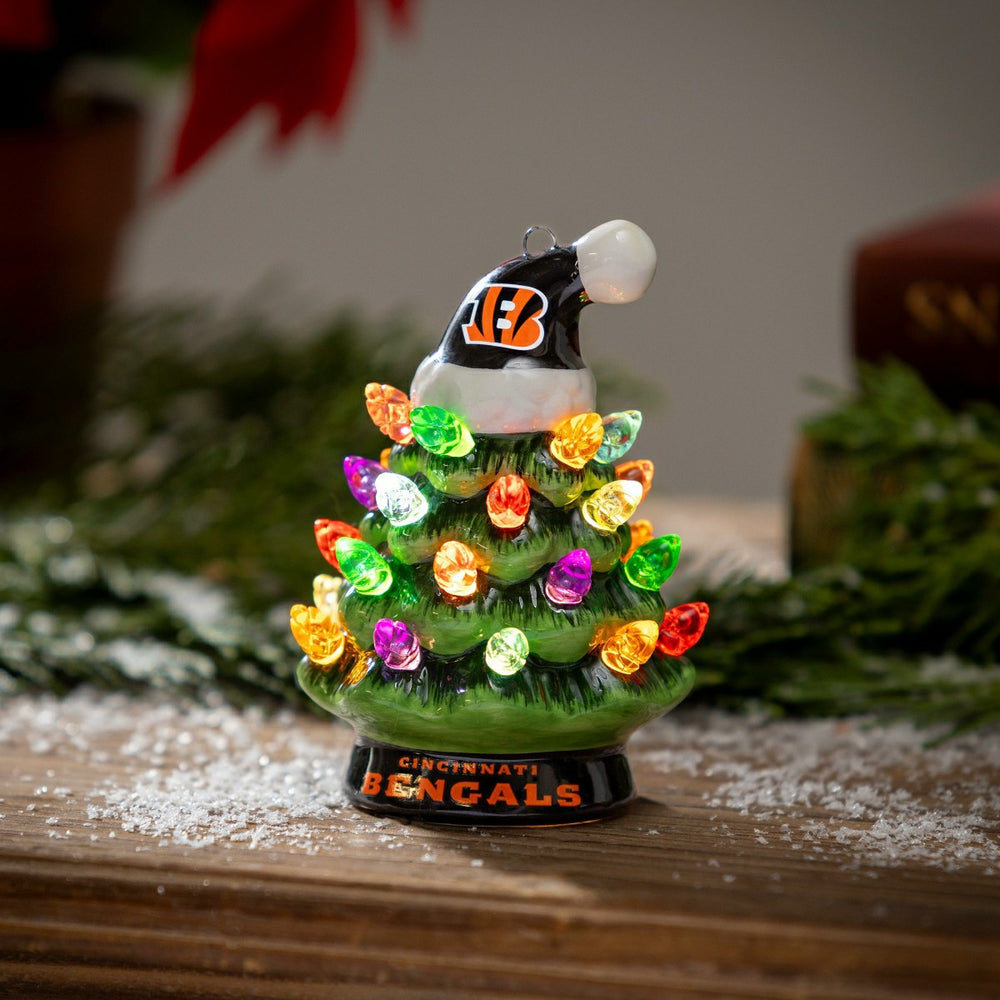 4" Mini LED Tabletop Christmas Tree, Set of 2, Cincinnati Bengals, NFL, Home