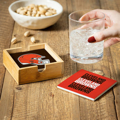 Cleveland Browns Ceramic Coasters Set, 4pcs with Wood Caddy, NFL