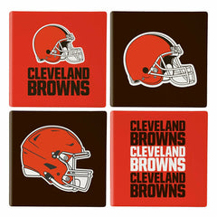 Cleveland Browns Ceramic Coasters Set, 4pcs with Wood Caddy, NFL