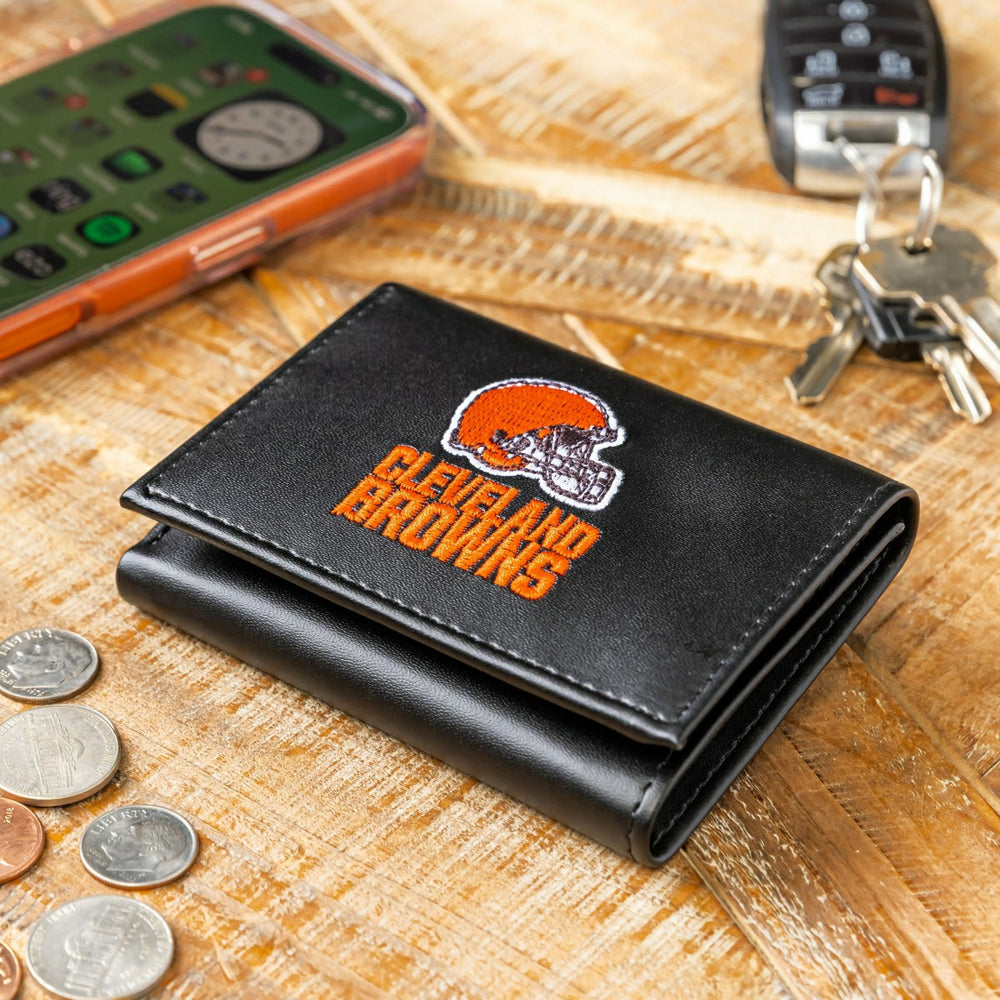 Cleveland Browns Black Tri-Fold Embroidered Wallet w/ RFID Blocking, NFL, Home