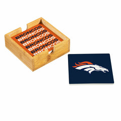 Denver Broncos Ceramic Coasters Set, 4pcs with Wood Caddy, NFL
