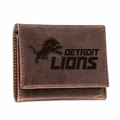 Detroit Lions, Tri-Fold Wallet, Brown, CH, 100% Genuine Leather, NFL, Home
