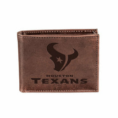 Houston Texans, Bi-Fold Wallet, Brown, CH, 100% Genuine Leather, NFL, Home