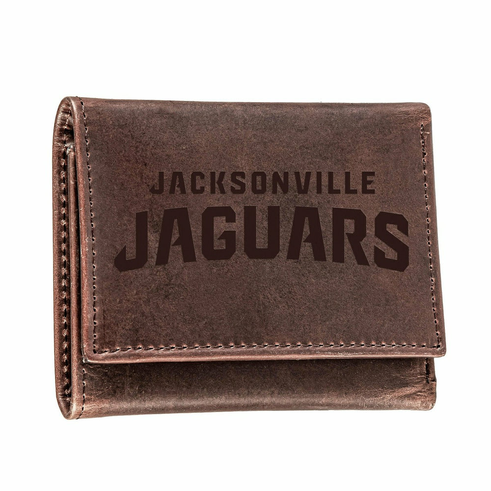 Jacksonville Jaguars, Tri-Fold Wallet, Brown, CH, 100% Genuine Leather, NFL, Home