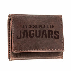 Jacksonville Jaguars, Tri-Fold Wallet, Brown, CH, 100% Genuine Leather, NFL, Home