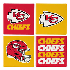 Kansas City Chiefs Ceramic Coasters Set, 4pcs with Wood Caddy, NFL