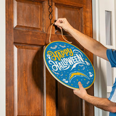 Los Angeles Chargers Halloween Round Door Décor with Hanging Rope, 18x, NFL, Home
