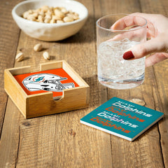Miami Dolphins Ceramic Coasters Set, 4pcs with Wood Caddy, NFL