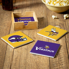 Minnesota Vikings Ceramic Coasters Set, 4pcs with Wood Caddy, NFL