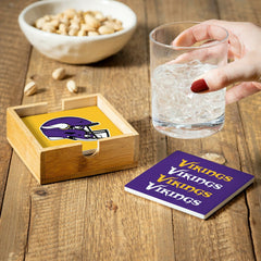 Minnesota Vikings Ceramic Coasters Set, 4pcs with Wood Caddy, NFL