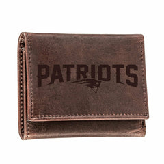 New England Patriots, Tri-Fold Wallet, Brown, CH, 100% Genuine Leather, NFL, Home