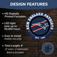 New England Patriots, Metal Lite, Round, NFL