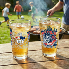 New England Patriots 16oz Glass pint, Set of 2, NFL, Home