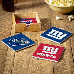 New York Giants Ceramic Coasters Set, 4pcs with Wood Caddy, NFL