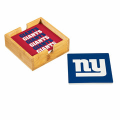New York Giants Ceramic Coasters Set, 4pcs with Wood Caddy, NFL
