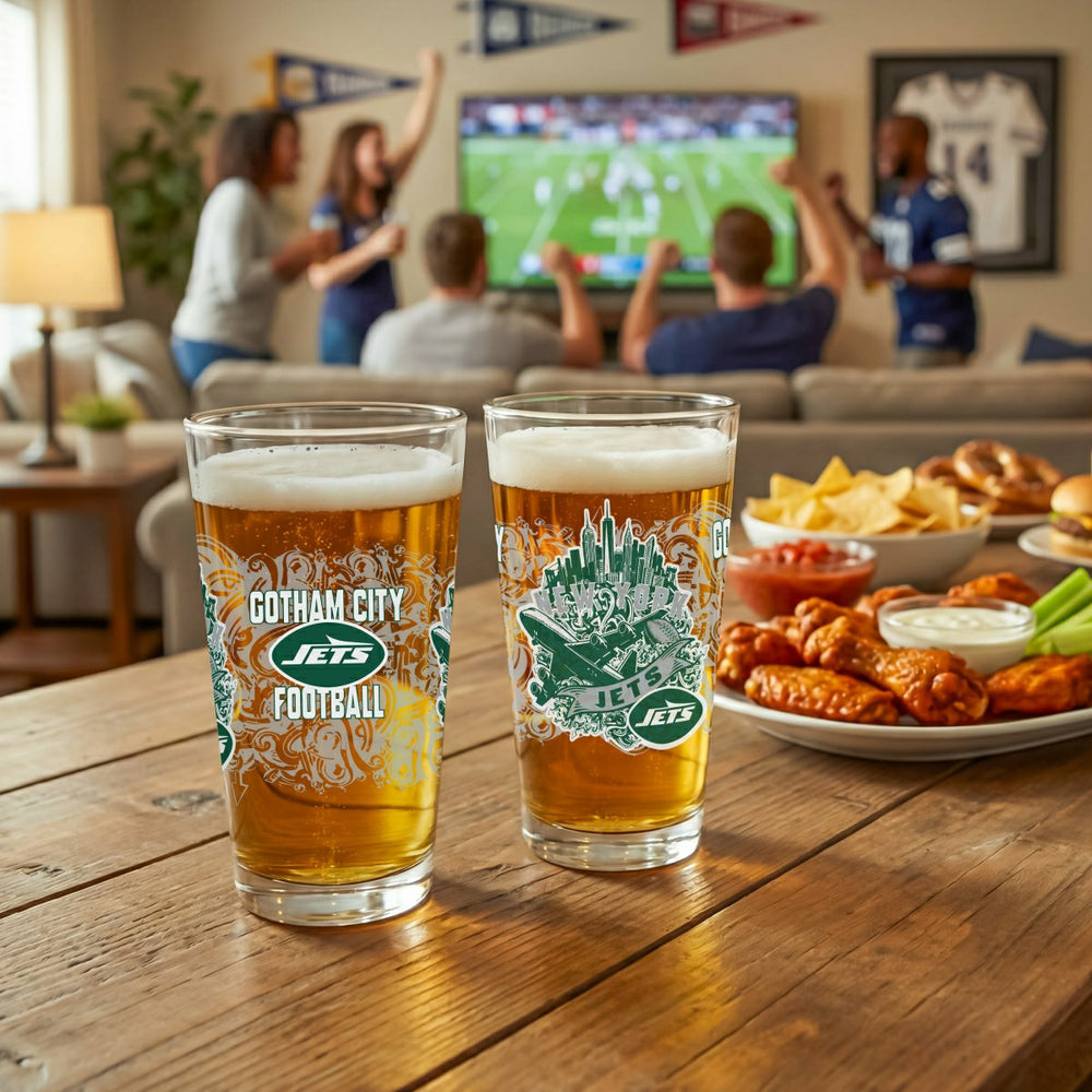 New York Jets 16oz Glass pint, Set of 2, NFL, Home