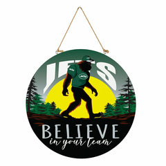 New York Jets Bigfoot Round Door Décor with Hanging Rope, 18x18, NFL, Home