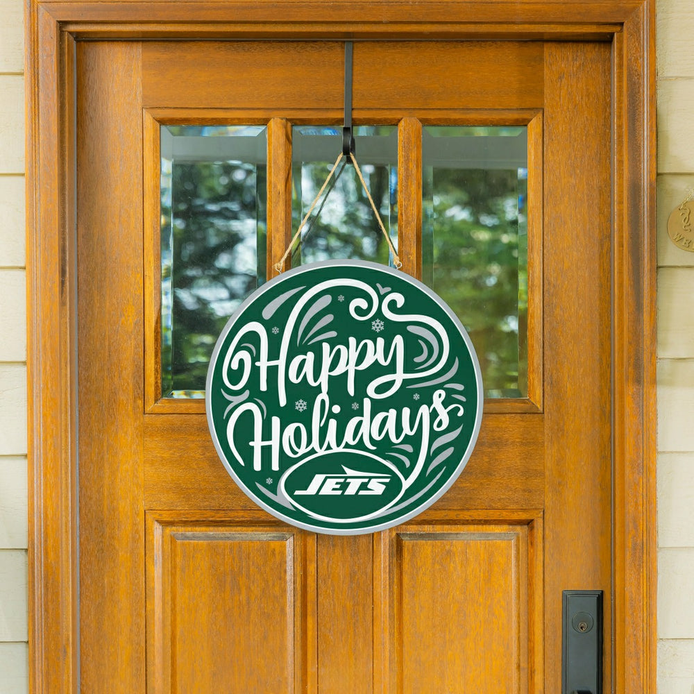 New York Jets Holiday Round Door Décor with Hanging Rope, 18x18, NFL, Home