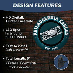 Philadelphia Eagles, Metal Lite, Round, NFL