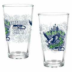 Seattle Seahawks 16oz Glass pint, Set of 2, NFL, Home