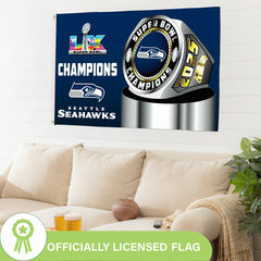Seattle Seahawks, Super Bowl 60, Ring, Single Sided Flag w/ 2 Grommets, NFL, Home