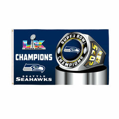 Seattle Seahawks, Super Bowl 60, Ring, Single Sided Flag w/ 2 Grommets, NFL, Home