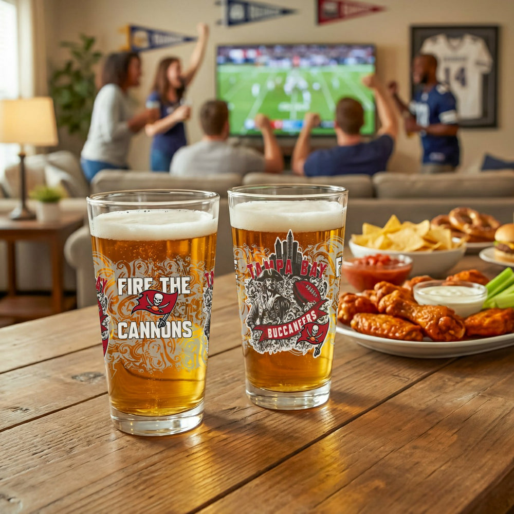 Tampa Bay Buccaneers 16oz Glass pint, Set of 2, NFL, Home