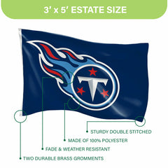 Tennessee Titans Single Sided Flag w/ 2 Grommets, 3'x5', NFL, Home