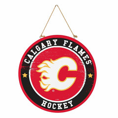 Calgary Flames Round Door Décor with Hanging Rope, 18x18, NHL, Home