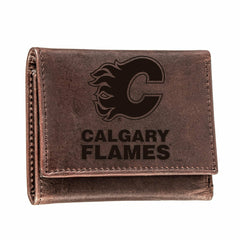 Calgary Flames, Tri-Fold Wallet, Brown, CH, 100% Genuine Leather, NHL, Home