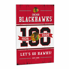 Chicago Blackhawks,100 Anniversary Wood Wall Sign, 16x24, NHL, Home