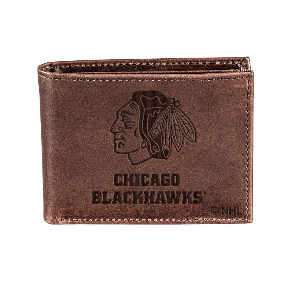 Chicago Blackhawks, Bi-Fold Wallet, Brown, CH, 100% Genuine Leather, NHL, Home
