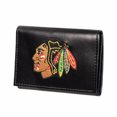 Chicago Blackhawks Black Tri-Fold Embroidered Wallet w/ RFID Blocking, NHL, Home