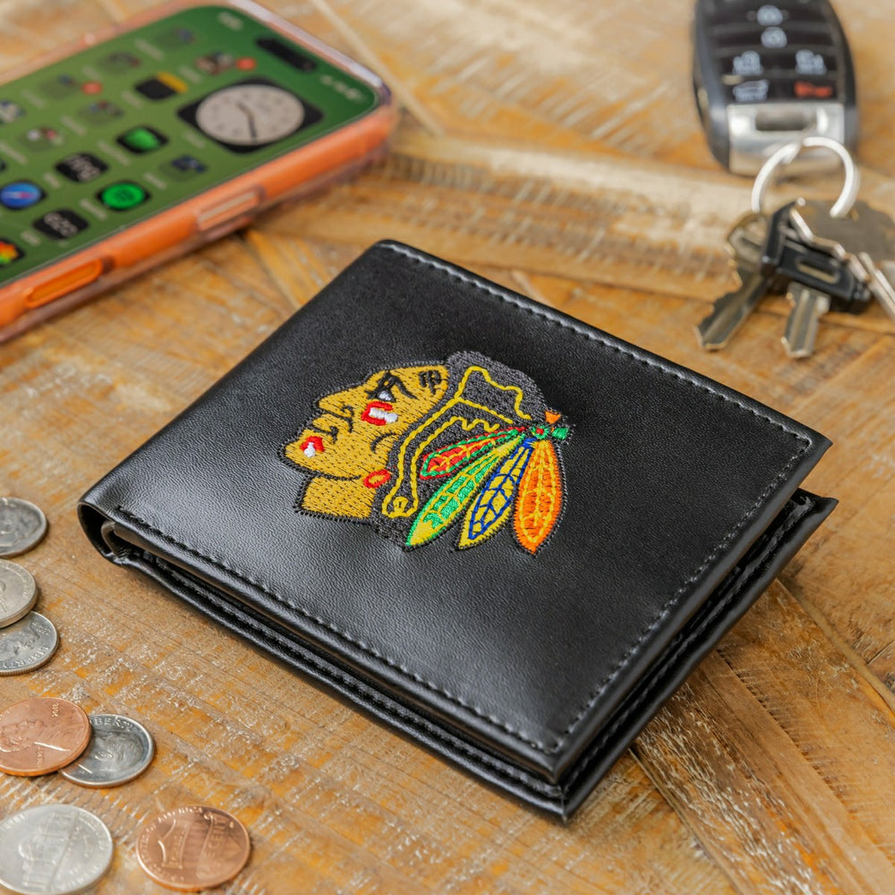 Chicago Blackhawks Black Bi-Fold Embroidered Wallet w/ RFID Blocking, NHL, Home
