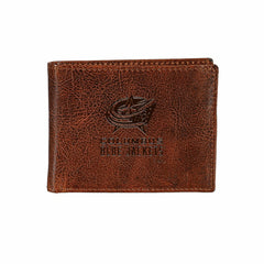 Columbus Blue Jackets, Embossed 100% Genuine Tumbled Leather Passcase , NHL, Home
