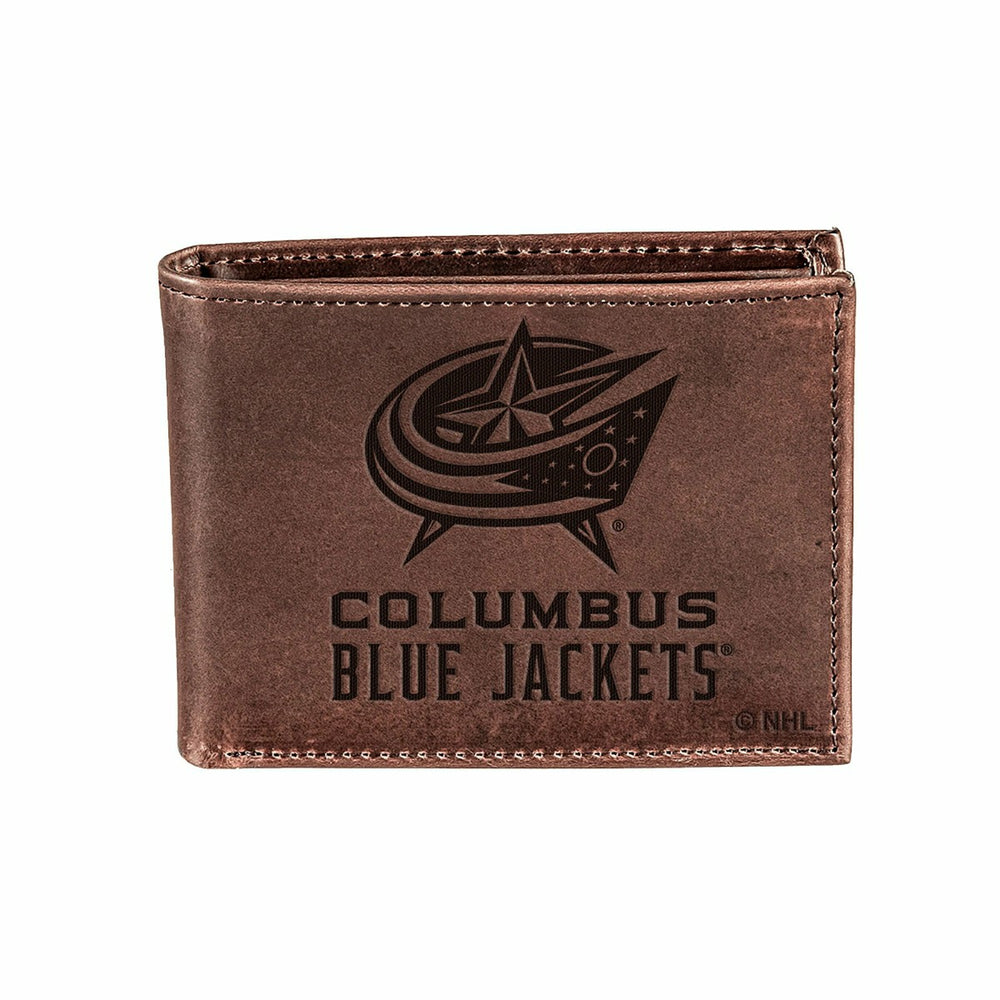 Columbus Blue Jackets, Bi-Fold Wallet, Brown, CH, 100% Genuine Leather, NHL, Home
