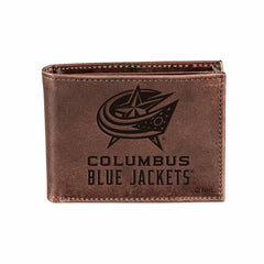 Columbus Blue Jackets, Bi-Fold Wallet, Brown, CH, 100% Genuine Leather, NHL, Home