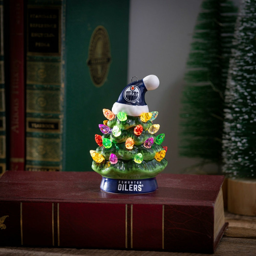 4" Mini LED Tabletop Christmas Tree, Set of 2, Edmonton Oilers, NHL, Home