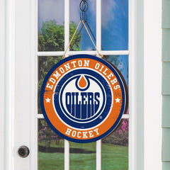Edmonton Oilers Round Door Décor with Hanging Rope, 18x18, NHL, Home