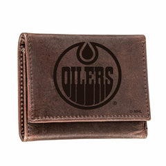 Edmonton Oilers, Tri-Fold Wallet, Brown, CH, 100% Genuine Leather, NHL, Home