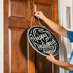 Los Angeles Kings Holiday Round Door Décor with Hanging Rope, 18x18, NHL, Home