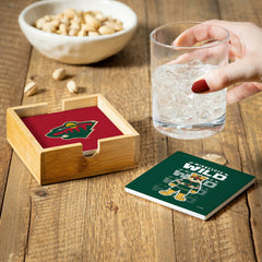 Minnesota Wild Ceramic Coasters Set, 4pcs with Wood Caddy, NHL, Home