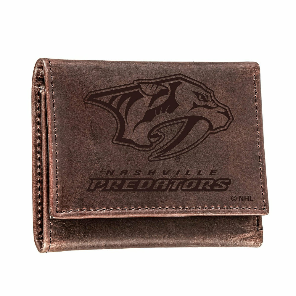 Nashville Predators, Tri-Fold Wallet, Brown, CH, 100% Genuine Leather, NHL, Home