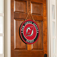 New Jersey Devils Round Door Décor with Hanging Rope, 18x18, NHL, Home