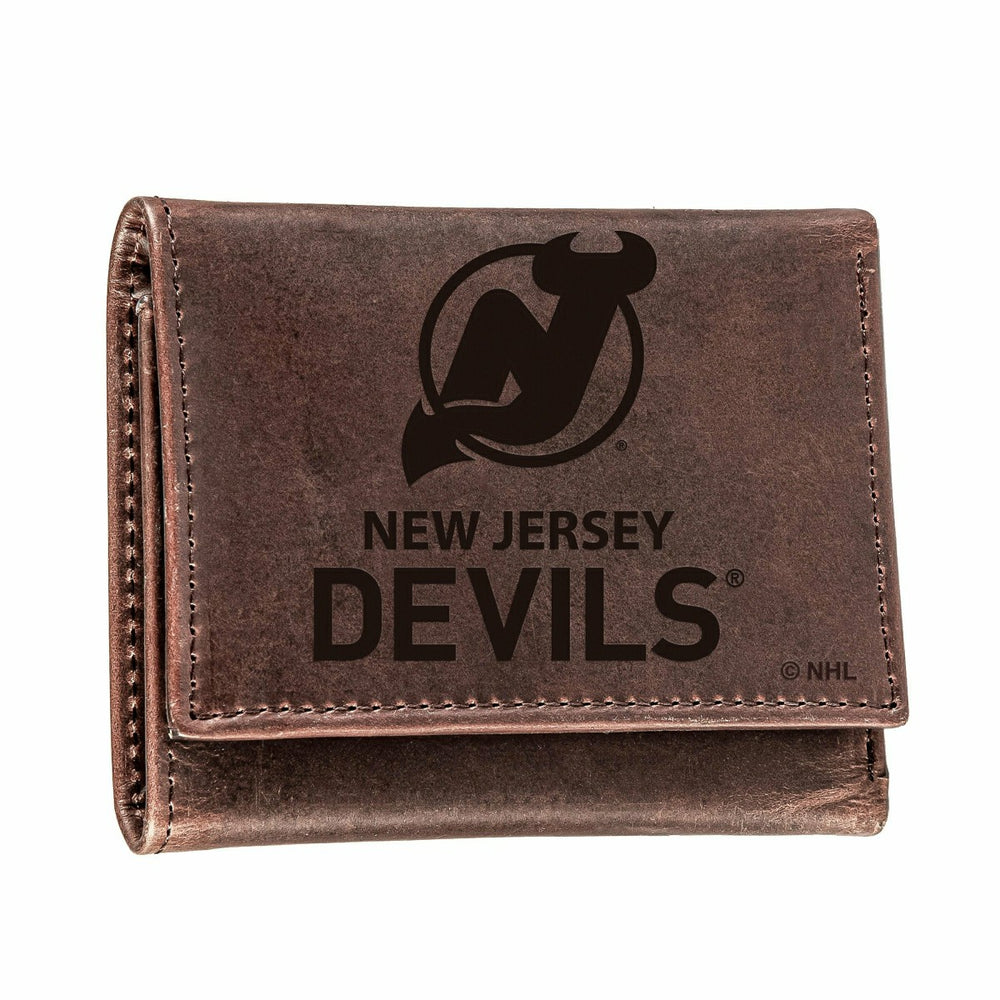 New Jersey Devils, Tri-Fold Wallet, Brown, CH, 100% Genuine Leather, NHL, Home