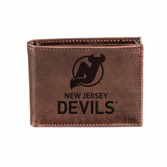 New Jersey Devils, Bi-Fold Wallet, Brown, CH, 100% Genuine Leather, NHL, Home