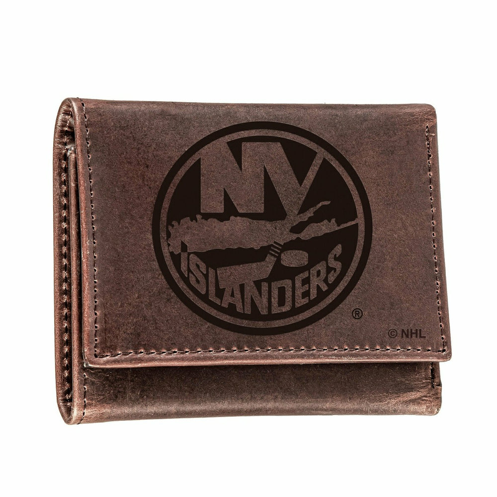 New York Islanders, Tri-Fold Wallet, Brown, CH, 100% Genuine Leather, NHL, Home