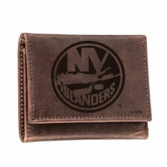 New York Islanders, Tri-Fold Wallet, Brown, CH, 100% Genuine Leather, NHL, Home